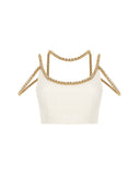 Gold Thread Embroidered Tweed Top