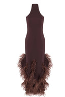 Brown dress with feathered hem on a white background