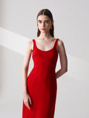 Wool Blend Midi Dress In Red