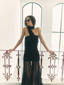 Black Draped Dupatta Dress