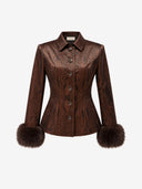 Vanya Woodgrain Fur Cuff Jacket