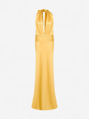 Trisha - V-Neck Satin Dress with Tuxedo Belt Detail