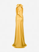 Trisha - V-Neck Satin Dress with Tuxedo Belt Detail