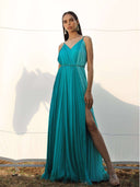 Jolene Aqua Draped Gown