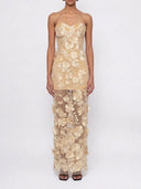 Beige Flora Sheer Embroidered Maxi Dress