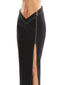 Black denim drop waist high slit skirt