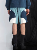 Border Panelled Shorts-Teal