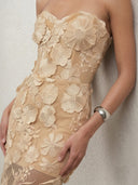 Beige Flora Sheer Embroidered Maxi Dress