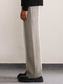 Fibula Striped Hand-knitted Pants- Grey