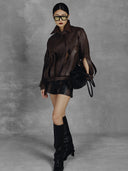 Brianna Oversized Leather Jacket Brown