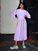 Lilac Silk Shirt Dress with Hand Bound Pleats - The Silk Road 