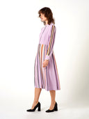 Lilac Silk Shirt Dress with Hand Bound Pleats - The Silk Road 