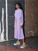 Lilac Silk Shirt Dress with Hand Bound Pleats - The Silk Road 