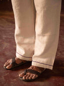 Beige Embroidered Border Linen Lounge Pants