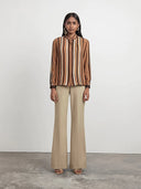 Tan Multi-Colored Binding Silk Shirt