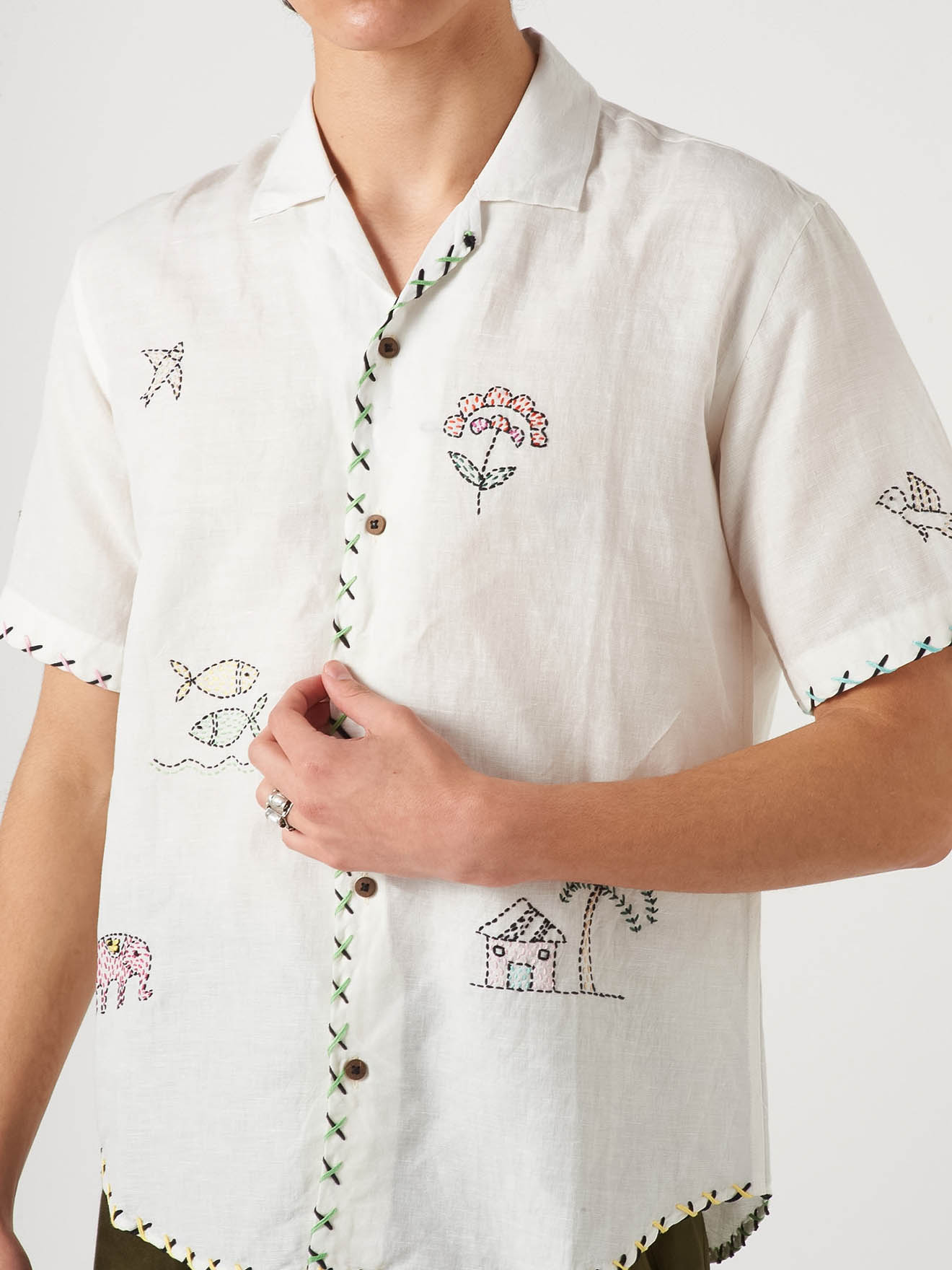 White Cross border Embroidery Shirt – The Silk Road