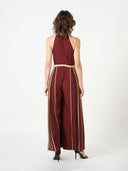 Wine  Multi Binding Pleated Jumpsuit