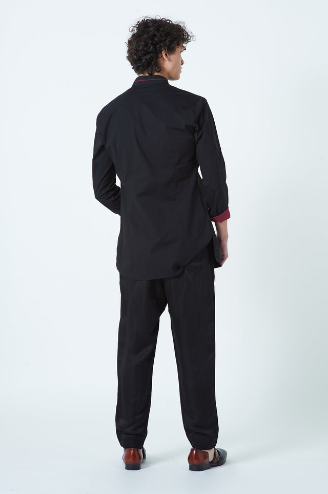 Black Mandarin Collar Shirt by The Silk Road  Luxury, Sustainable & Ethical Clothing