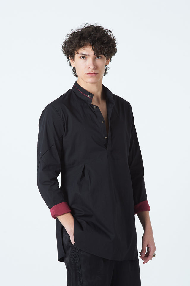 Black Mandarin Collar Shirt by The Silk Road  Luxury, Sustainable & Ethical Clothing