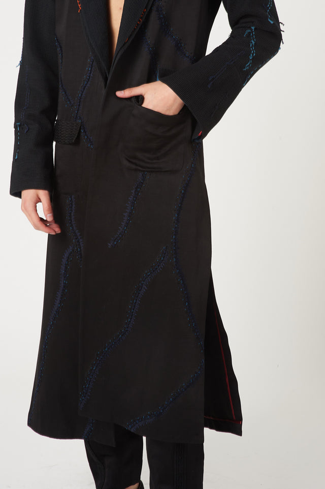 Black long overcoat with Loose Weave Sleeves