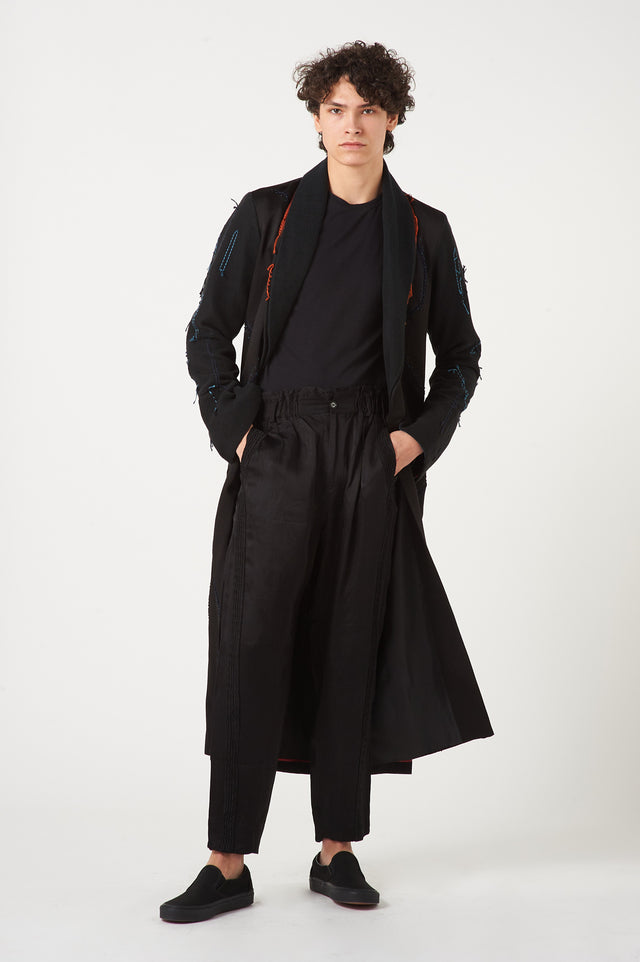 Black long overcoat with Loose Weave Sleeves
