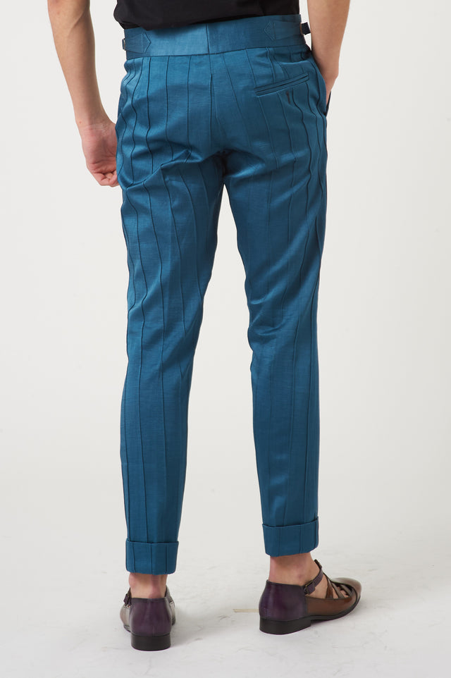 Blue Pintuck Trousers - The Silk Road 
