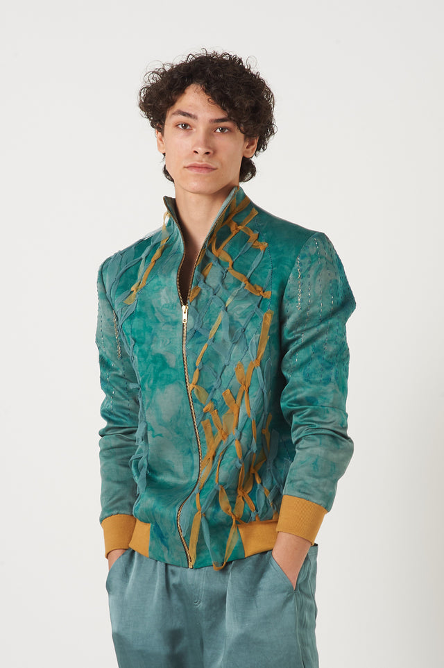 Blue and Yellow Bomber Jacket - The Silk Road 