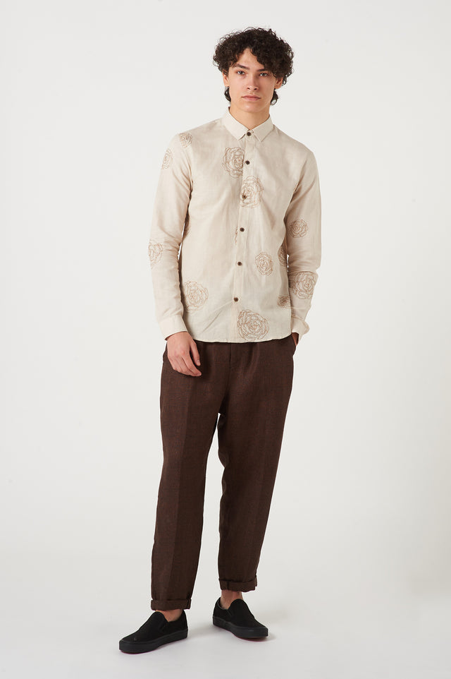 Brown Jacquard Trousers - The Silk Road 