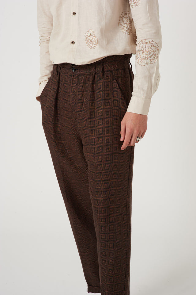 Brown Jacquard Trousers - The Silk Road 