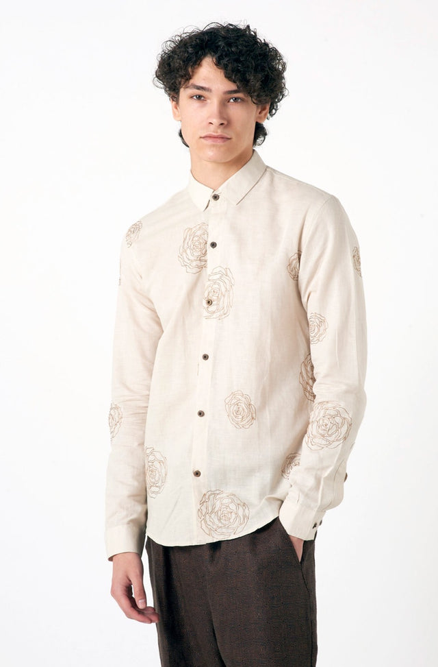 Kissa Goi Cotton linen floral shirt