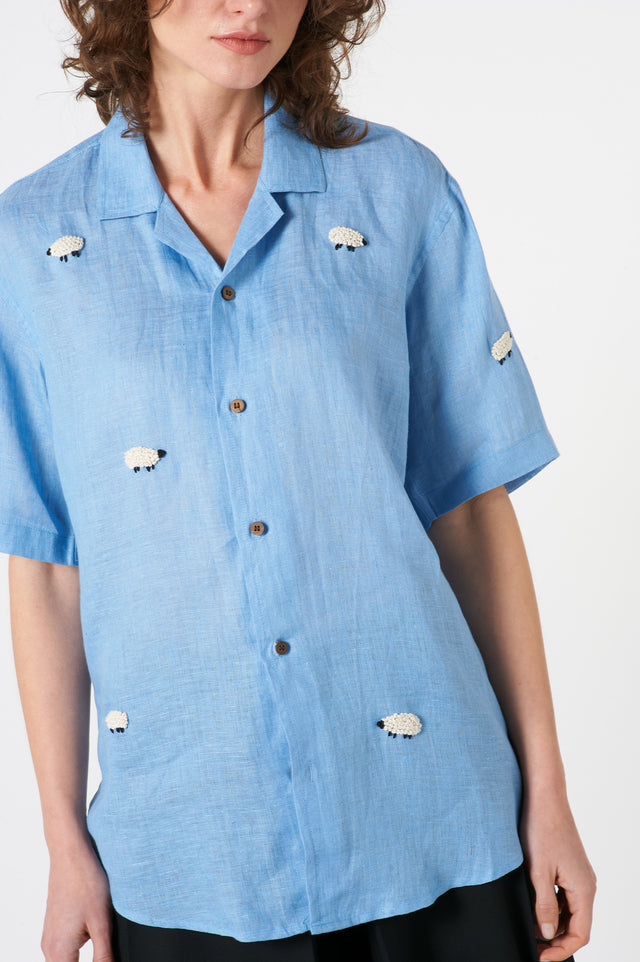 Kissa Goi Blue Sheep Oversized Shirt