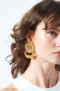Kissa Goi Gold Tone Circle Pattern Duo  Earrings