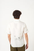 Kissa Goi White Cross border Embroidery Shirt