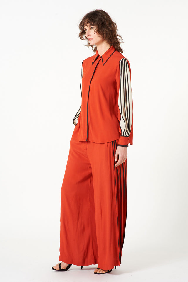 Lava Red Multibinding Full Sleeve Shirt - The Silk Road 
