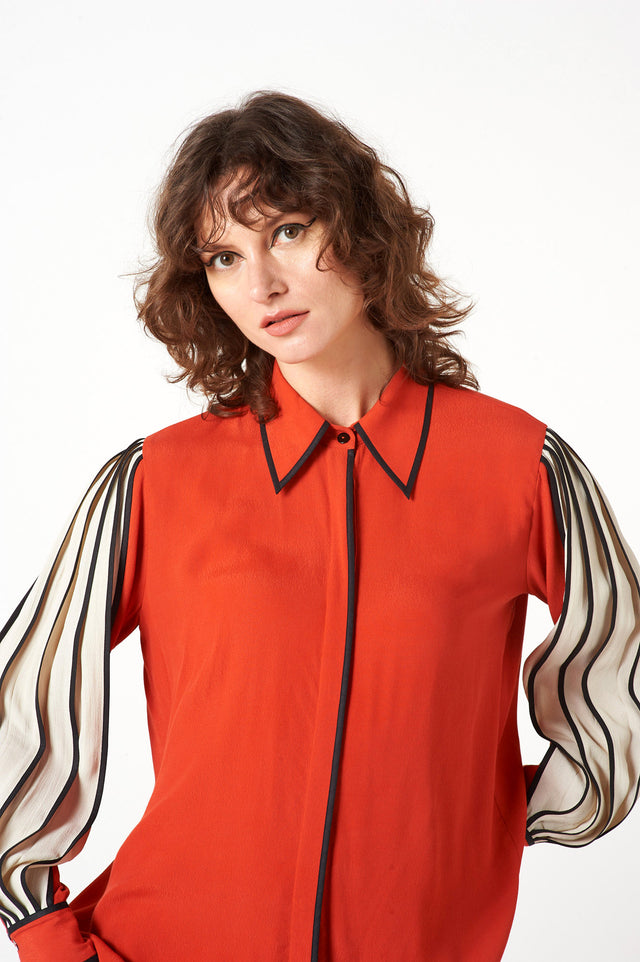 Lava Red Multibinding Full Sleeve Shirt by The Silk Road | Luxury, Sustainable & Ethical Clothing