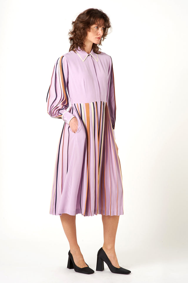 Lilac Silk Shirt Dress with Hand Bound Pleats -  Luxury, Sustainable & Ethical Clothing by The Silk Road