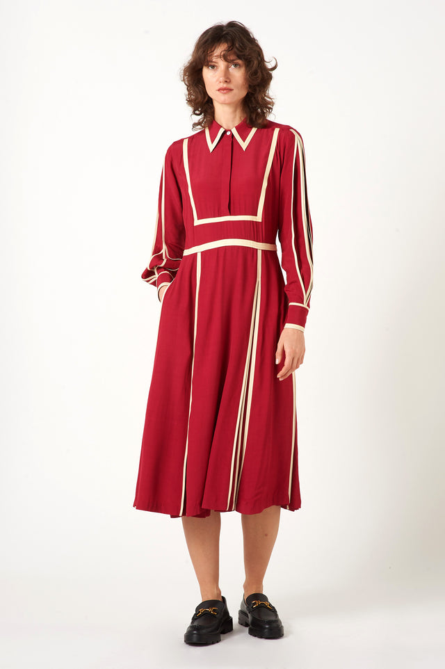 Pink line shirt dress with pleats - sustainable ethical clothing brand