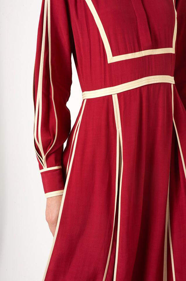 Pink line shirt dress with pleats - The Silk Road 
