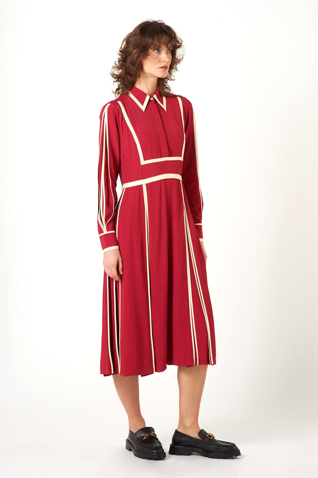Pink line shirt dress with pleats - The Silk Road 